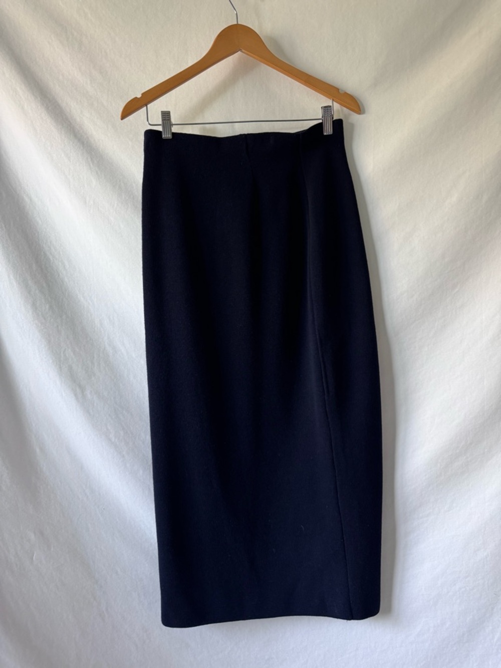 Lauren Ralph Lauren Merino Wool Midi Skirt Navy Gold Button Slit M - Picture 6 of 10